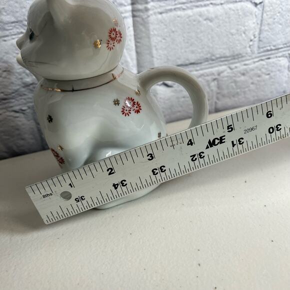 Vintage Chinese Raised Paw White Lucky Cat Lidded Teapots 5.5” Bundle of (2) - Picture 8 of 13